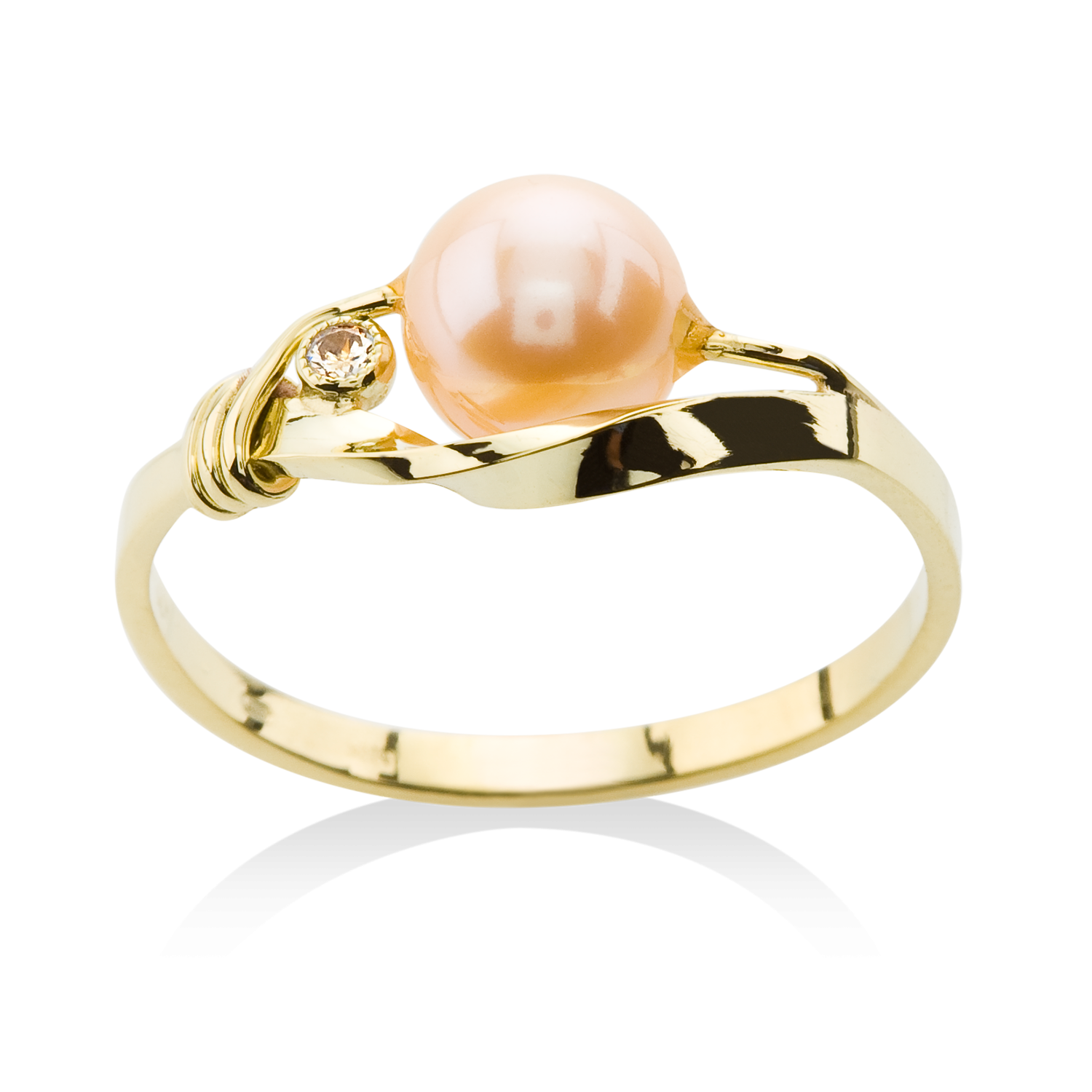 luxusní prsten s růžovou perlou a malým kamínkem