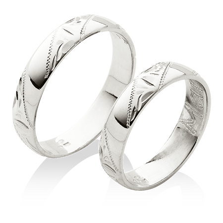 Platinové snubní prsteny s ruční rytinou