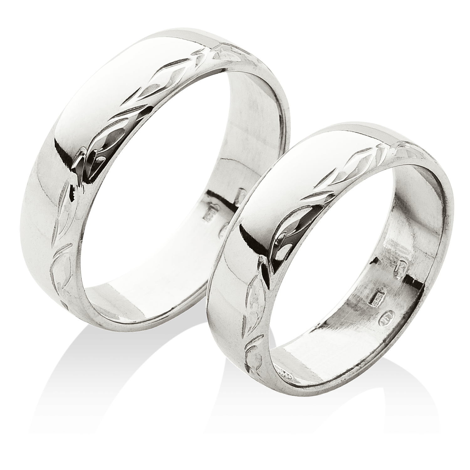 Mohutné klasické snubní prsteny s ruční rytinou z platiny
