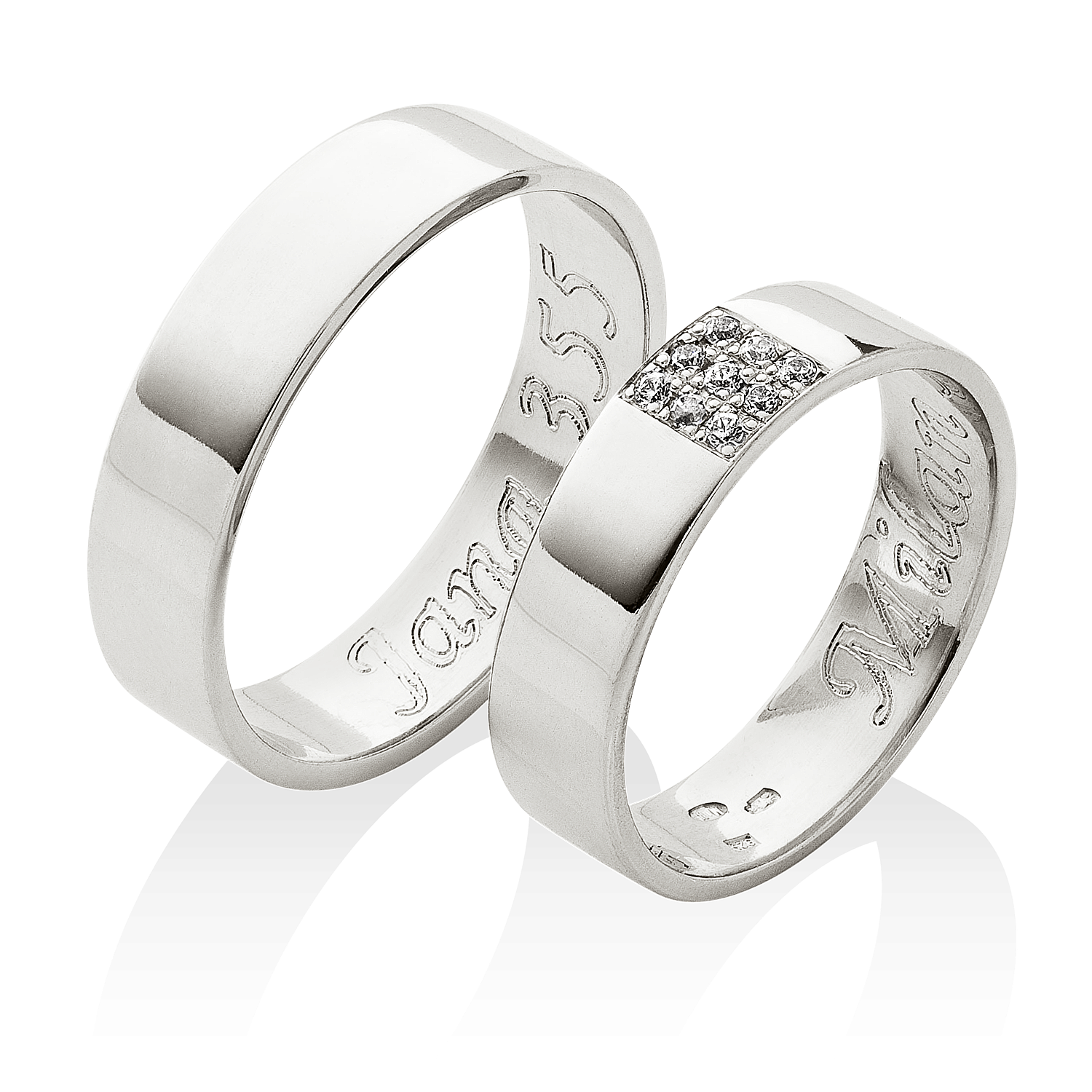 Klasické snubní prsteny s bohatě osázeným dámským prstenem v platině
