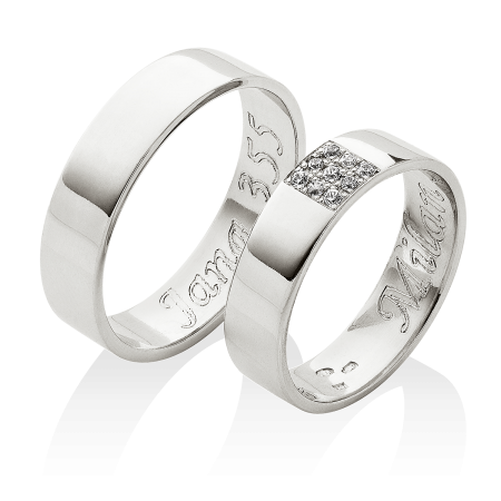klasické snubní prsteny s bohatě osázeným dámským prstenem